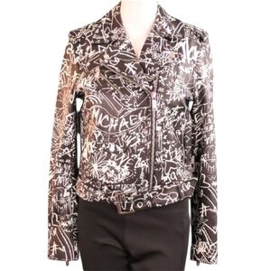 Michael Kors Graffiti Moto Jacket 100% Lamb Leather